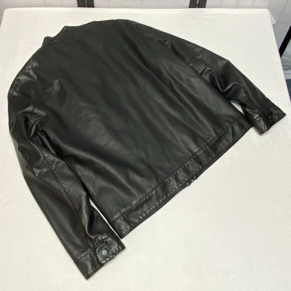 Faux Vegan Leather Zip Front Long Style Motorcycle Jacket Black Claiborne - Picture 11 of 16
